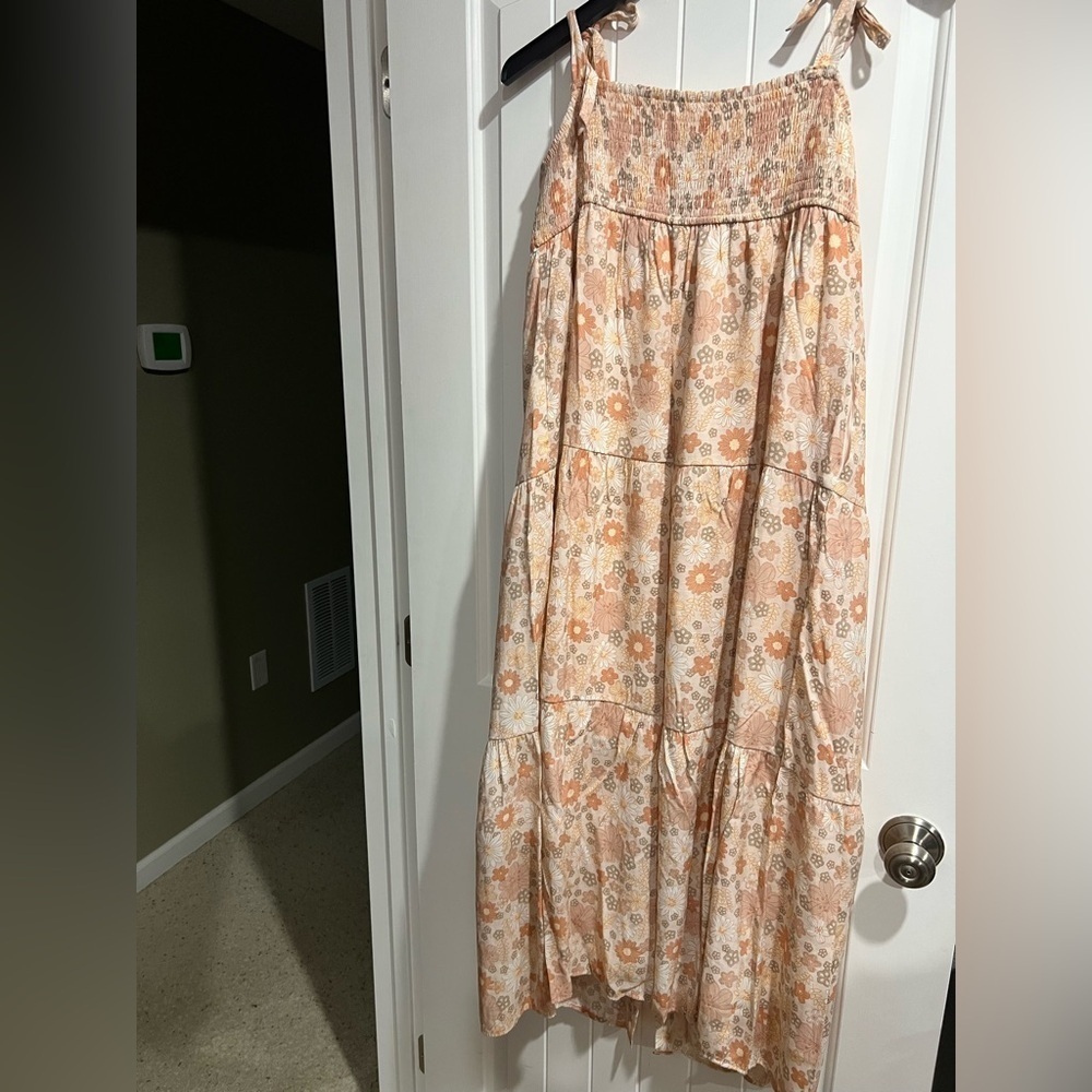 LC Lauren Conrad tan peach flower floral dress petite XL PXL - Picture 2 of 12